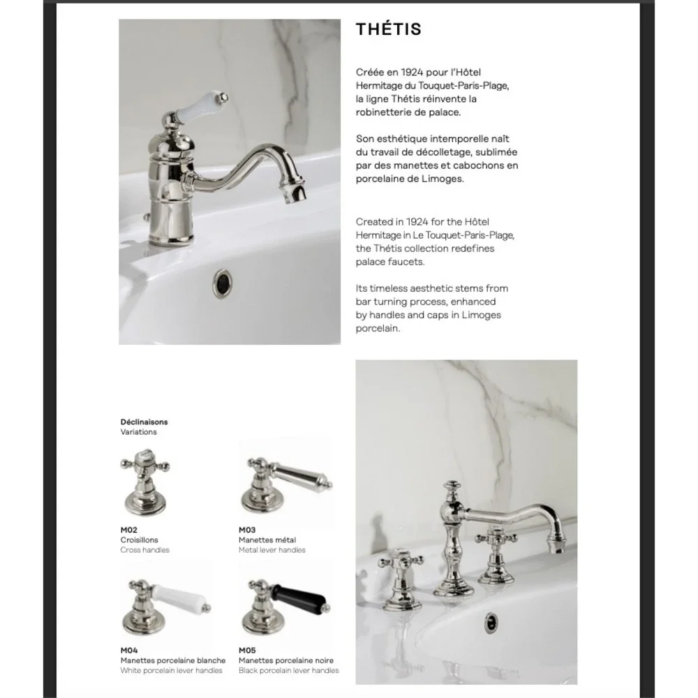 Margot Paris 1912 Thétis Luxury Bath Faucet Set Polished Chrome Porcelain Hand‎